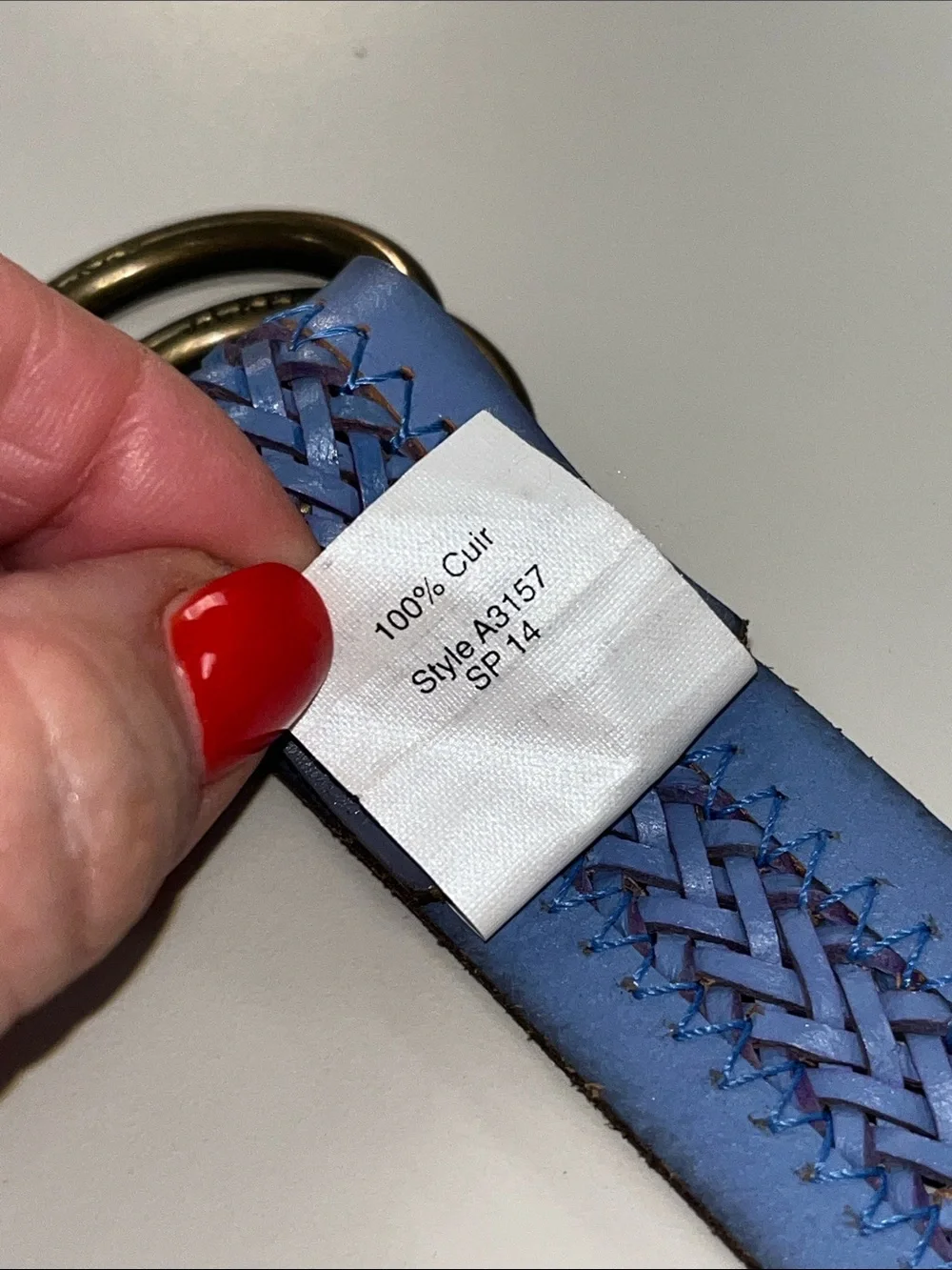 J. Crew Pale Blue Braided Leather Belt with Antique Brass Rings XS/S - Picture 13 of 13